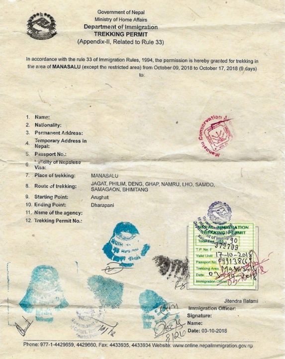 manaslu trek permit